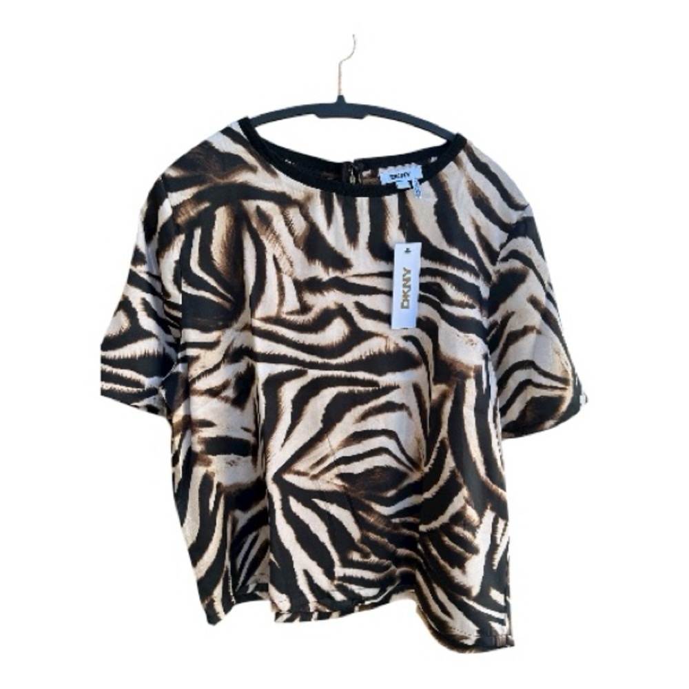 DKNY Zebra Animal Print Short Sleeve Top XL NWT Y2K Mob Wife Statement - Picture 3 of 9